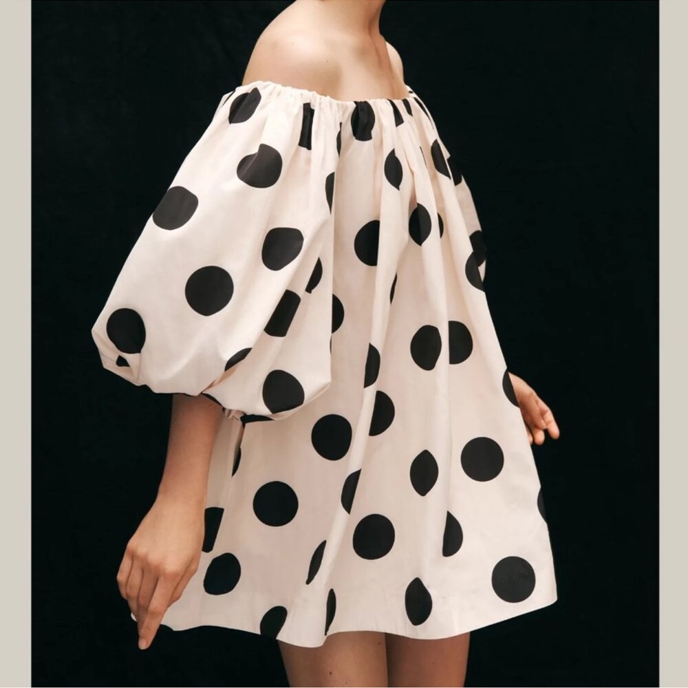 Anthropologie Polka Dot Off-Shoulder Mini Swing Dress - Picture 3 of 10